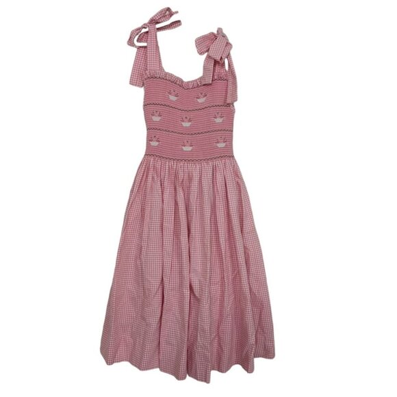 Bois de Rose Other - Bois de Rose Smocked Floral Dress Girls Size 10 Pink Gingham Check Cottagecore